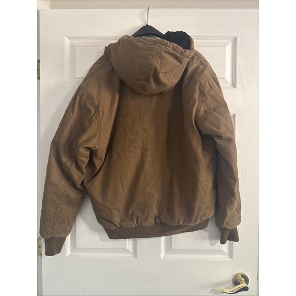 Wolverine Jacket Mens Large Brown Hooded Full Zip Quilted Lined Work Canvas - Picture 6 of 10